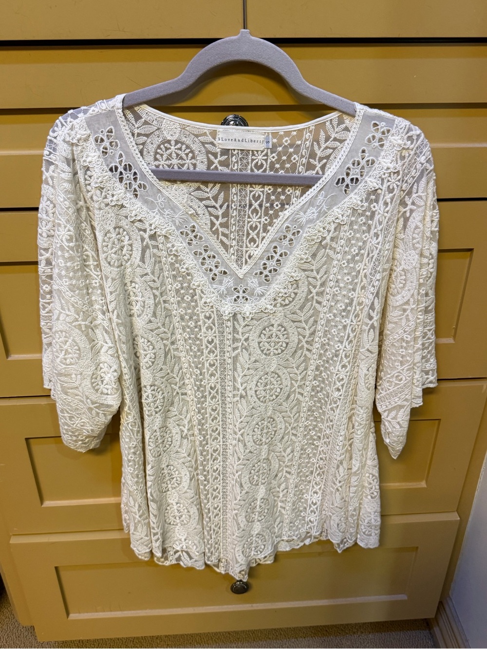Boho Lace V-Neck Tunic Top - Cream